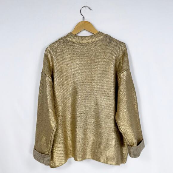 Zara Women's Cracked Metallic Boxy Knit Sweater Small Golden - Picture 7 of 12